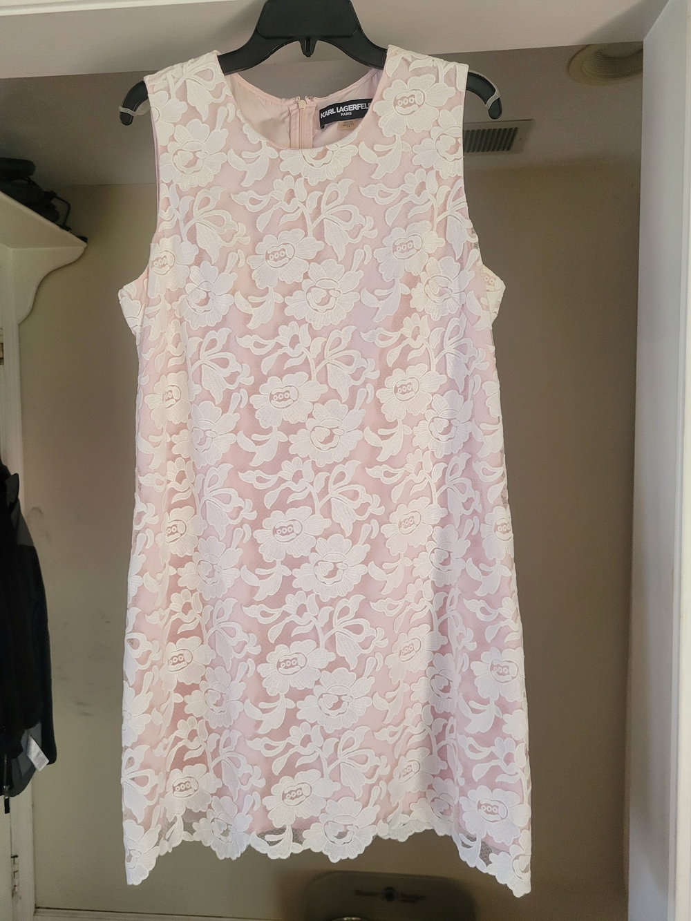 Karl Lagerfeld Blush Pink Floral Lace Shift Dress